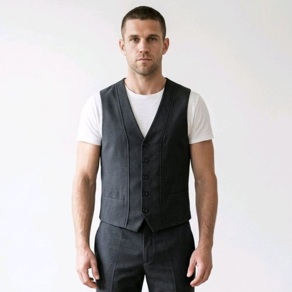 Alfani Men's Medium Charcoal Tailored 5 button Placket Dress Vest